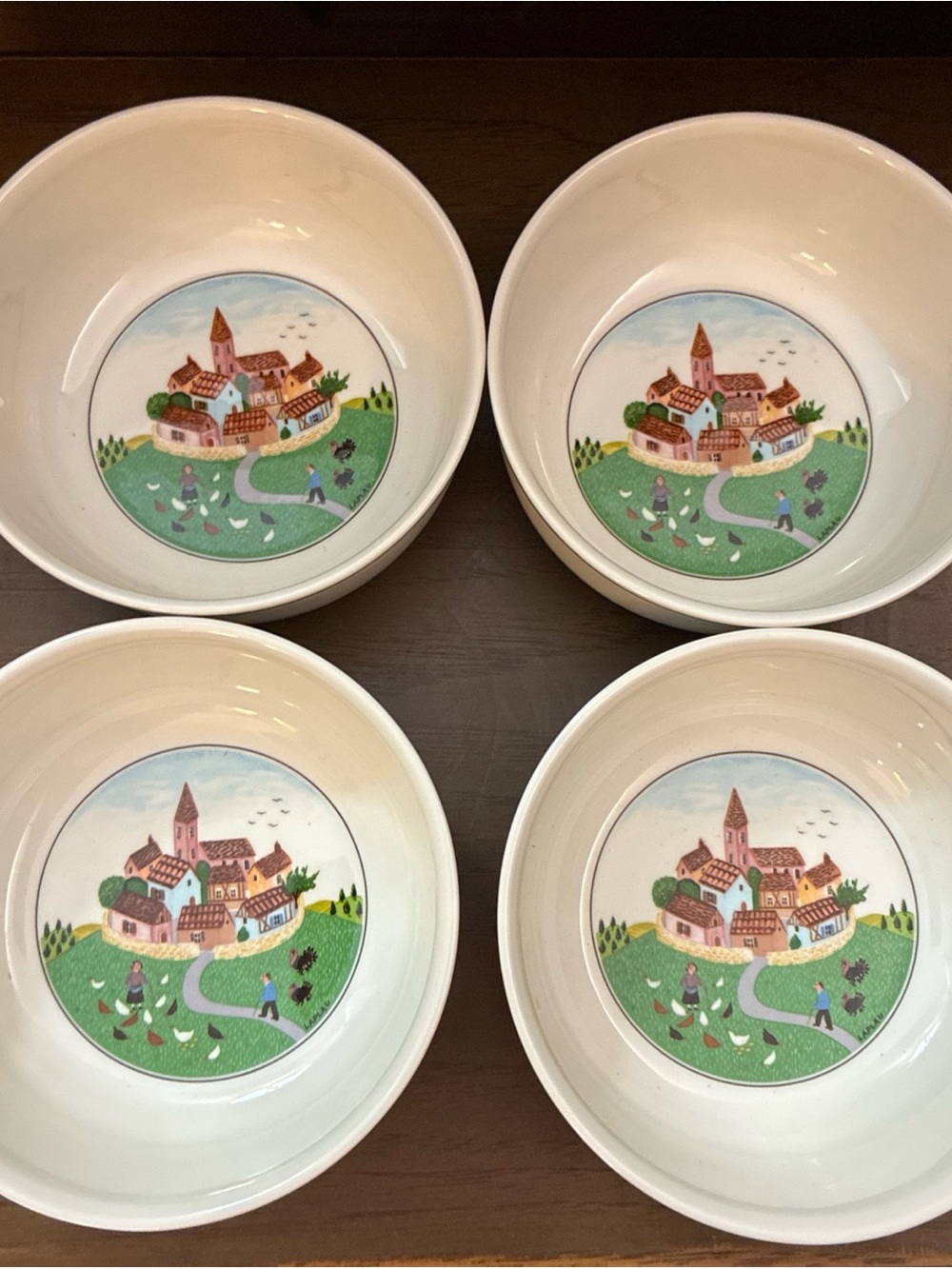 Set of 4 Villeroy & Boch DESIGN NAIF VILLAGE 5.25" Soup Cereal Bowls